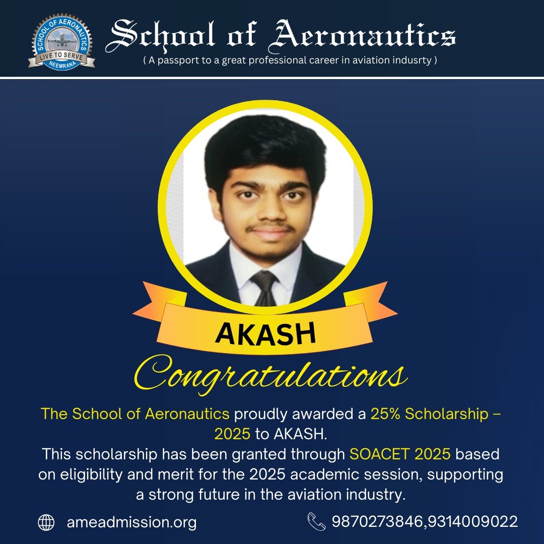 SOACET Scholarship 2025 Cleared Akash AME Course in SOA Neemrana