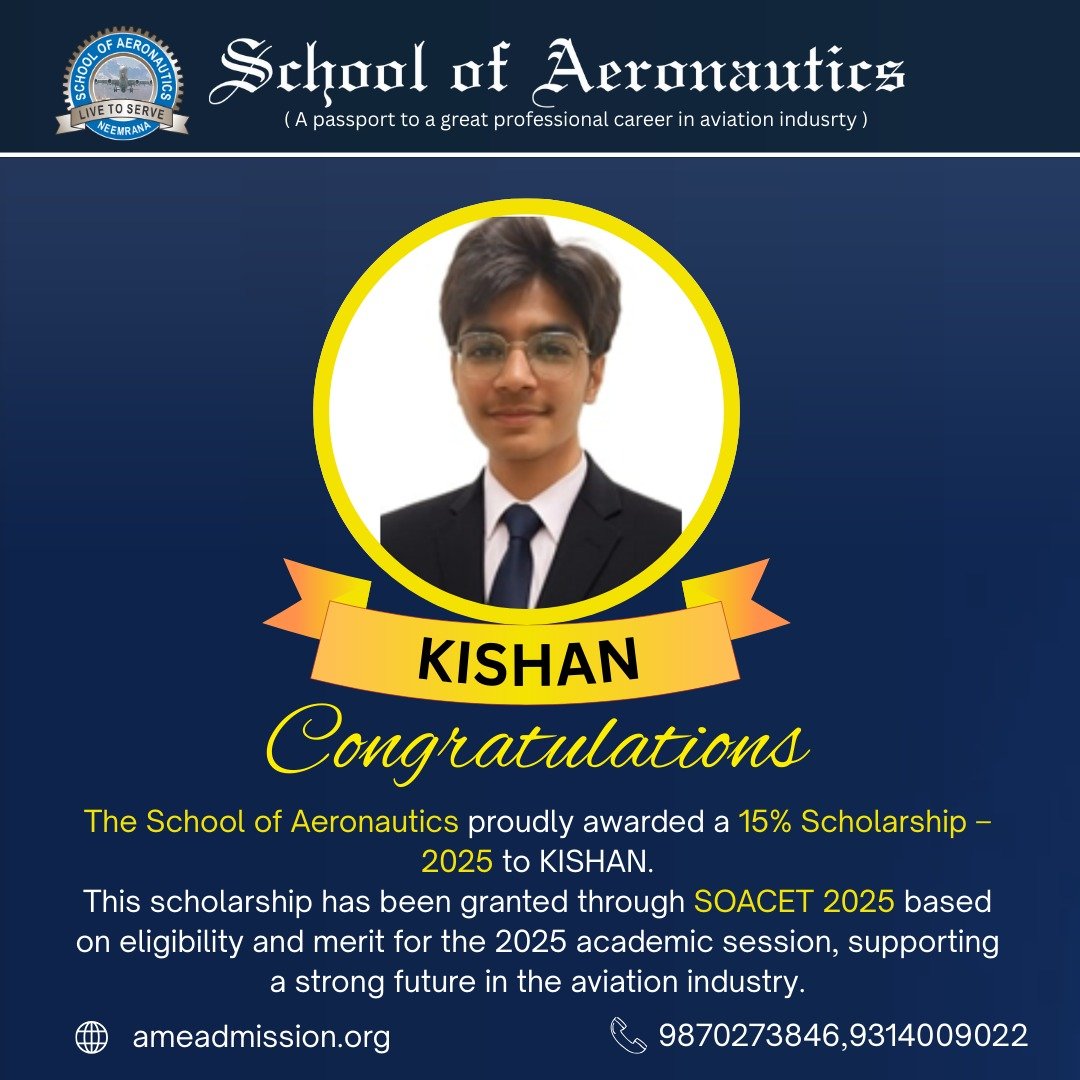 SOACET Scholarship 2025 Cleared Kishan AME Course in SOA Neemrana
