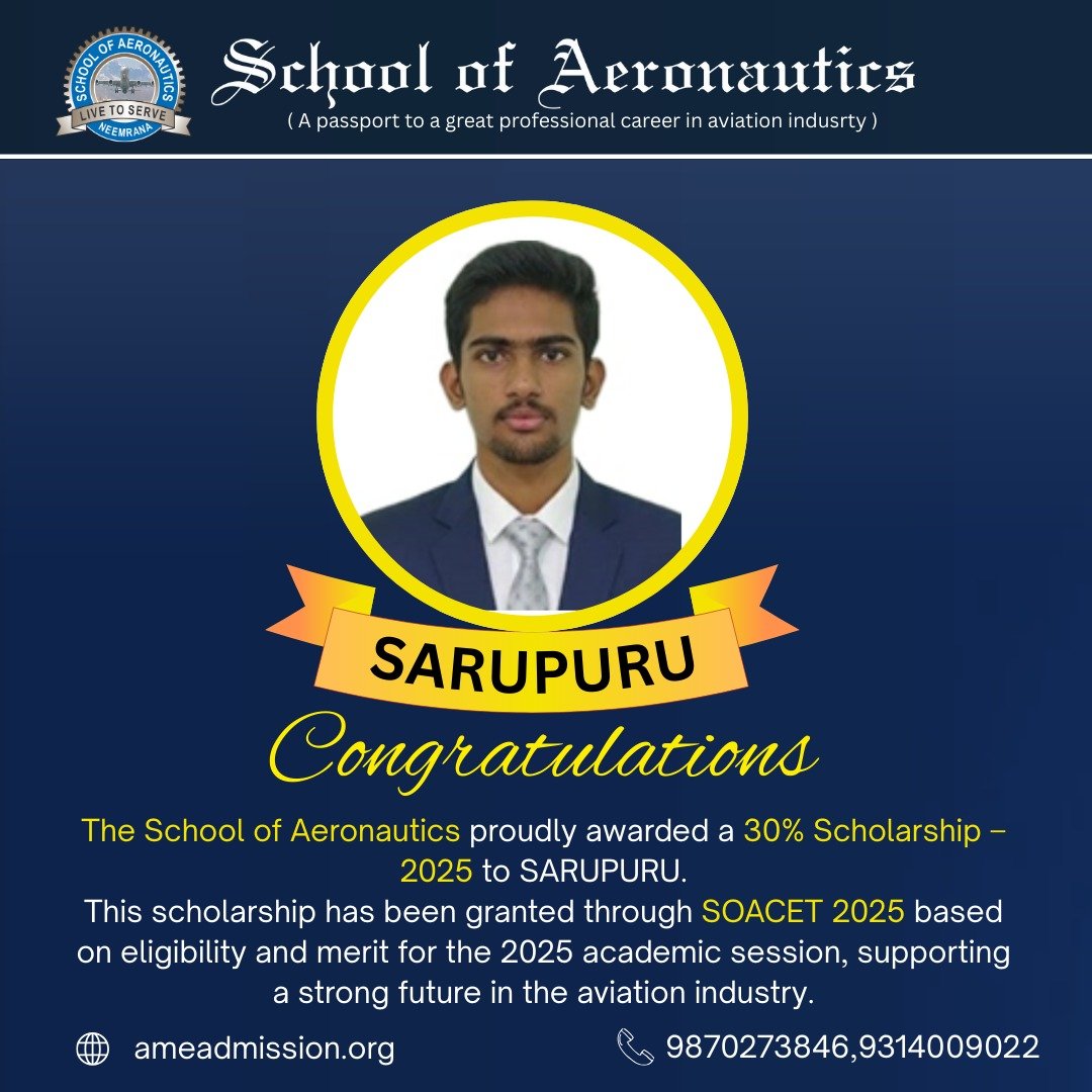 SOACET Scholarship 2025 Cleared Sarupuru AME Course in SOA Neemrana