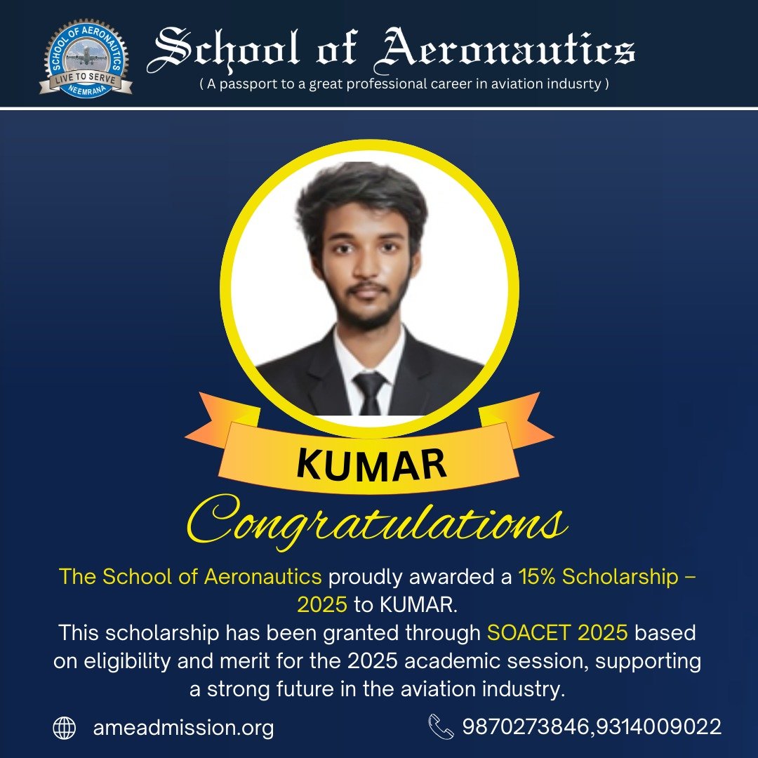 SOACET Scholarship 2025 Cleared Kumar AME Course in SOA Neemrana