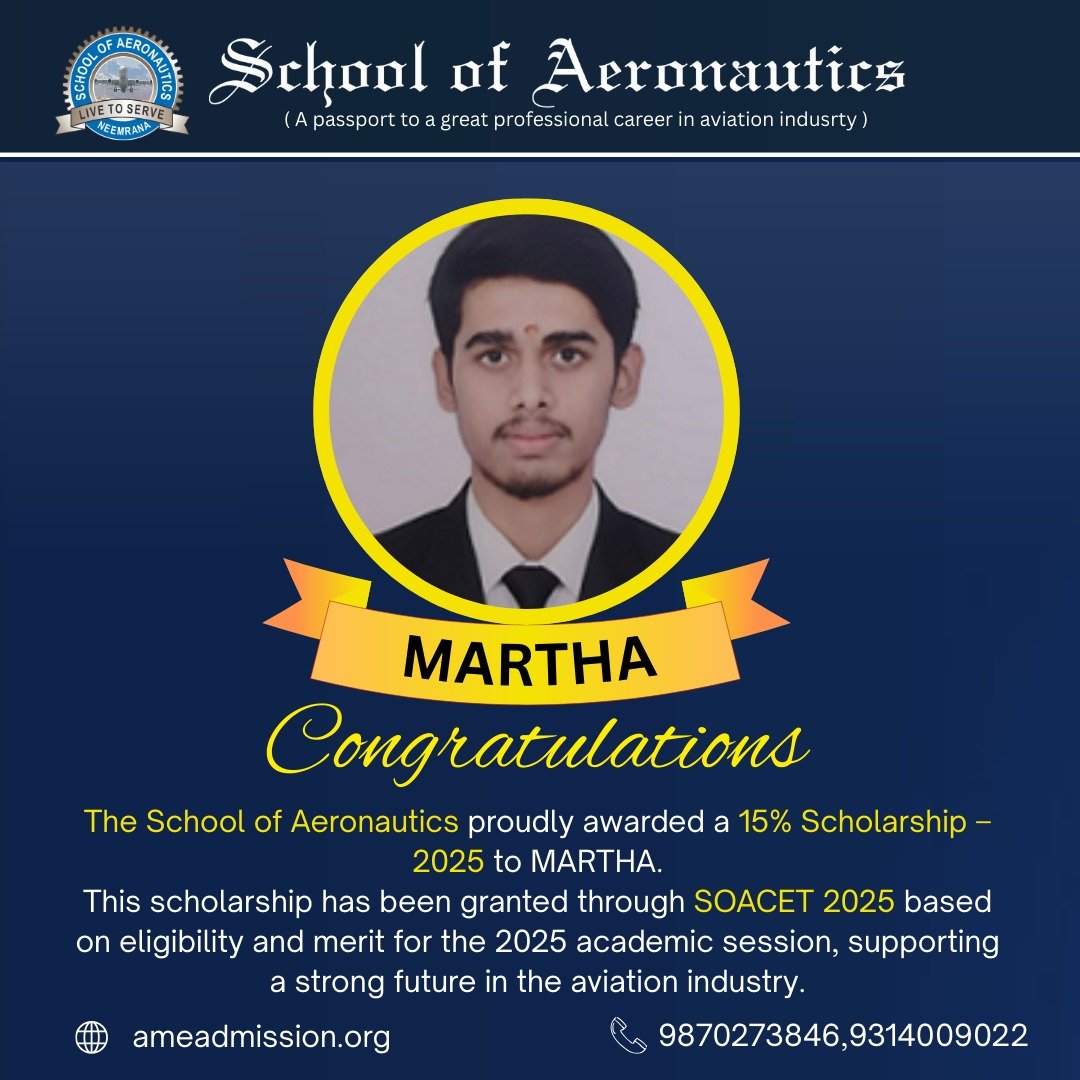 SOACET Scholarship 2025 Cleared Martha AME Course in SOA Neemrana