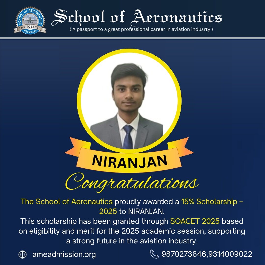 SOACET Scholarship 2025 Cleared Niranjan AME Course in SOA Neemrana