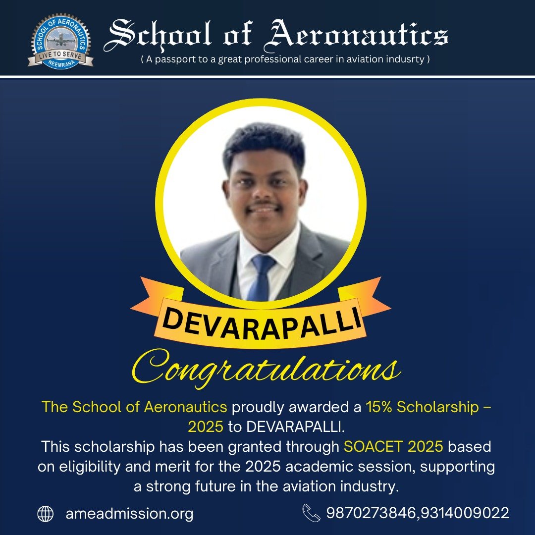 SOACET Scholarship 2025 Cleared Devarapalli AME Course in SOA Neemrana