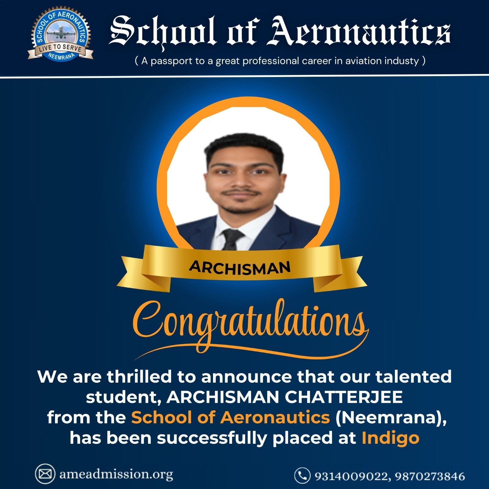 Archisman Chatterjee Indigo Placement School of Aeronautics Neemrana