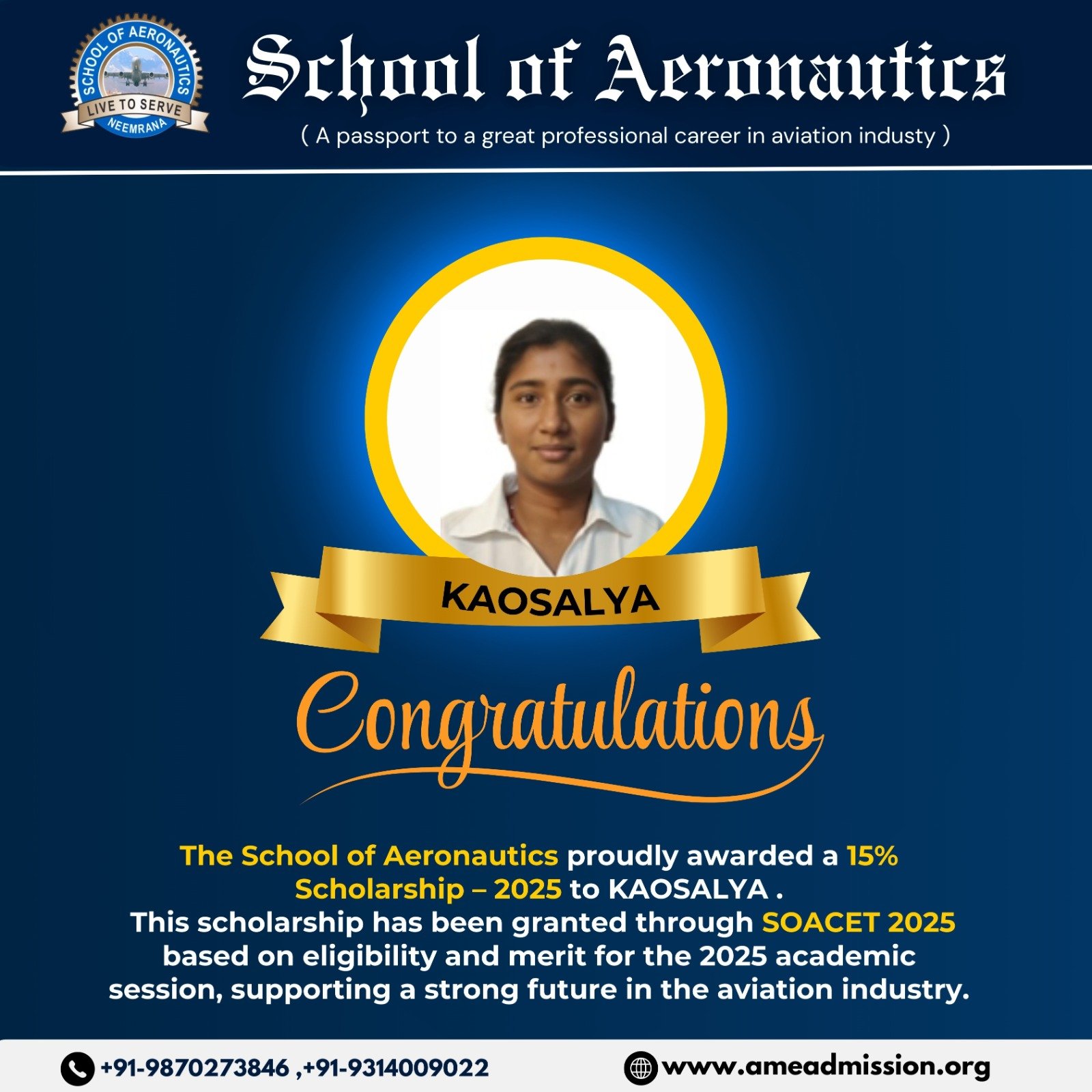 Kaosalya Placement Achievement School of Aeronautics Aviation Student