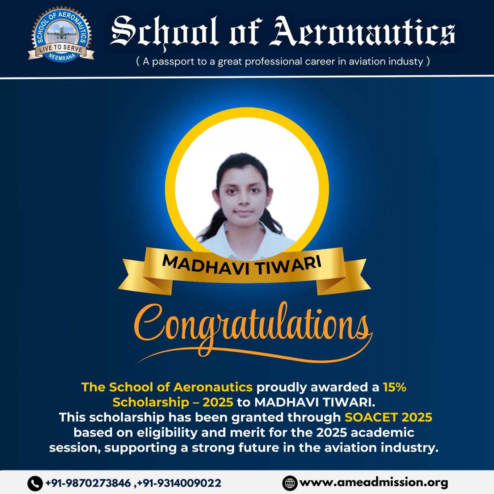 Madhavi Tiwari Aviation Placement School of Aeronautics Graduate