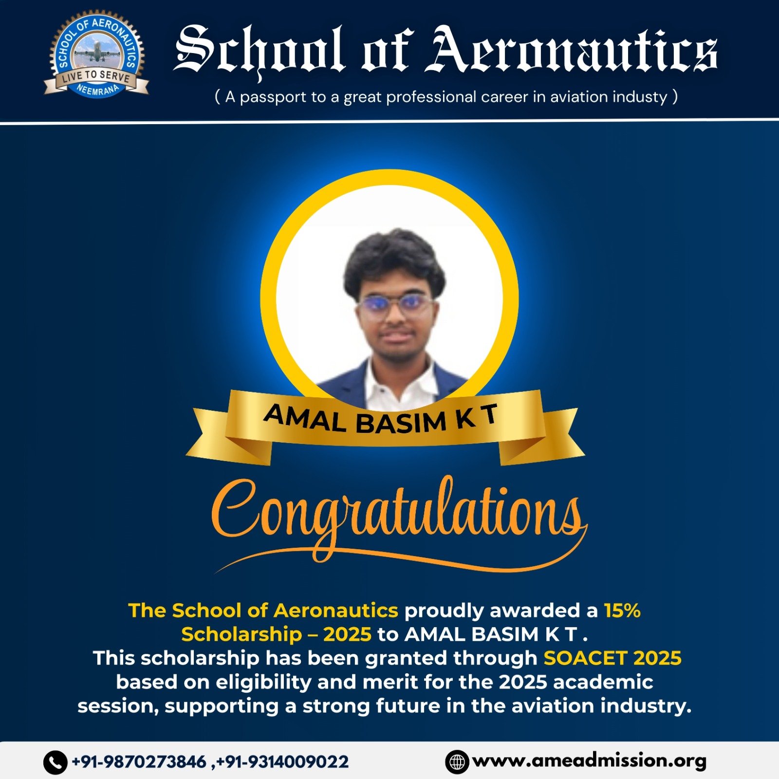 Amal Basim K T Aviation Placement School of Aeronautics Student