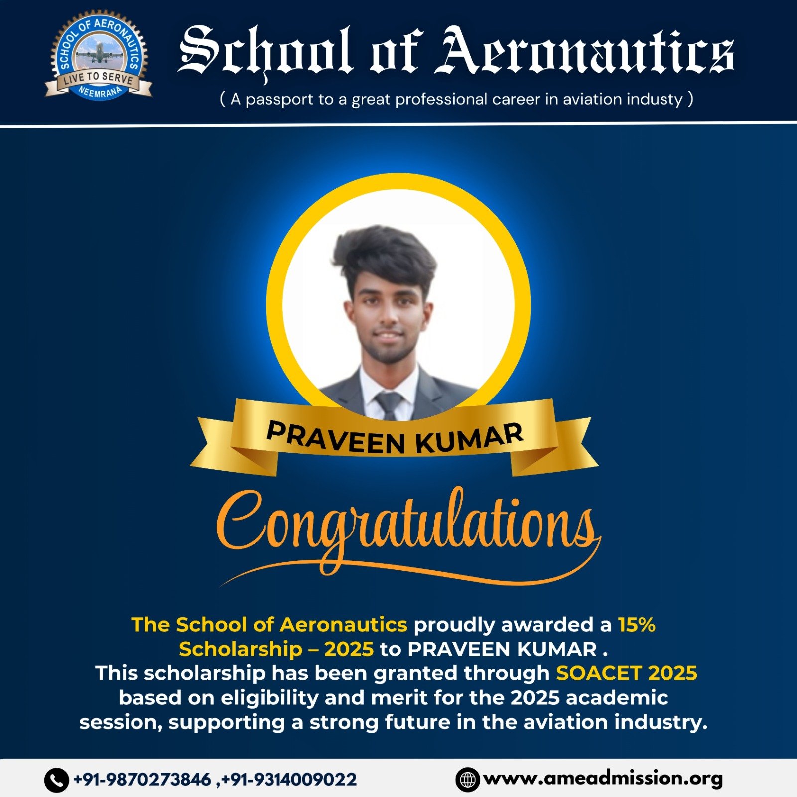 Praveen Kumar Placement Student School of Aeronautics Aviation Career