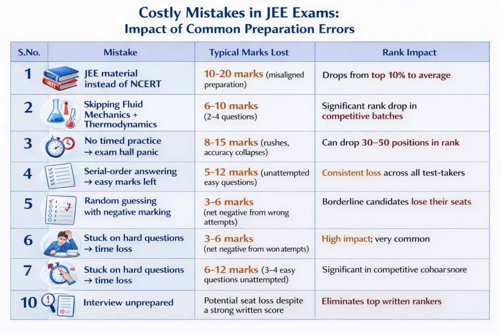costly mistakes in jee exams common preparation errors rank impact chart