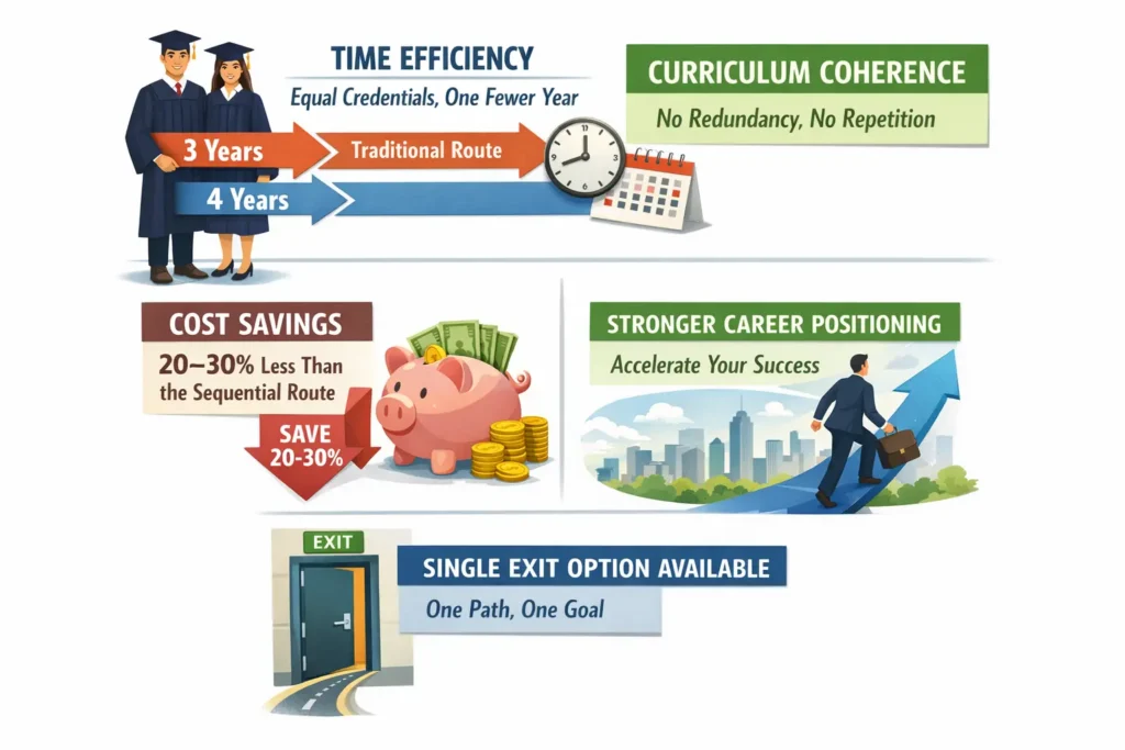 benefits of integrated engineering programs time efficiency cost savings career advantages infographic