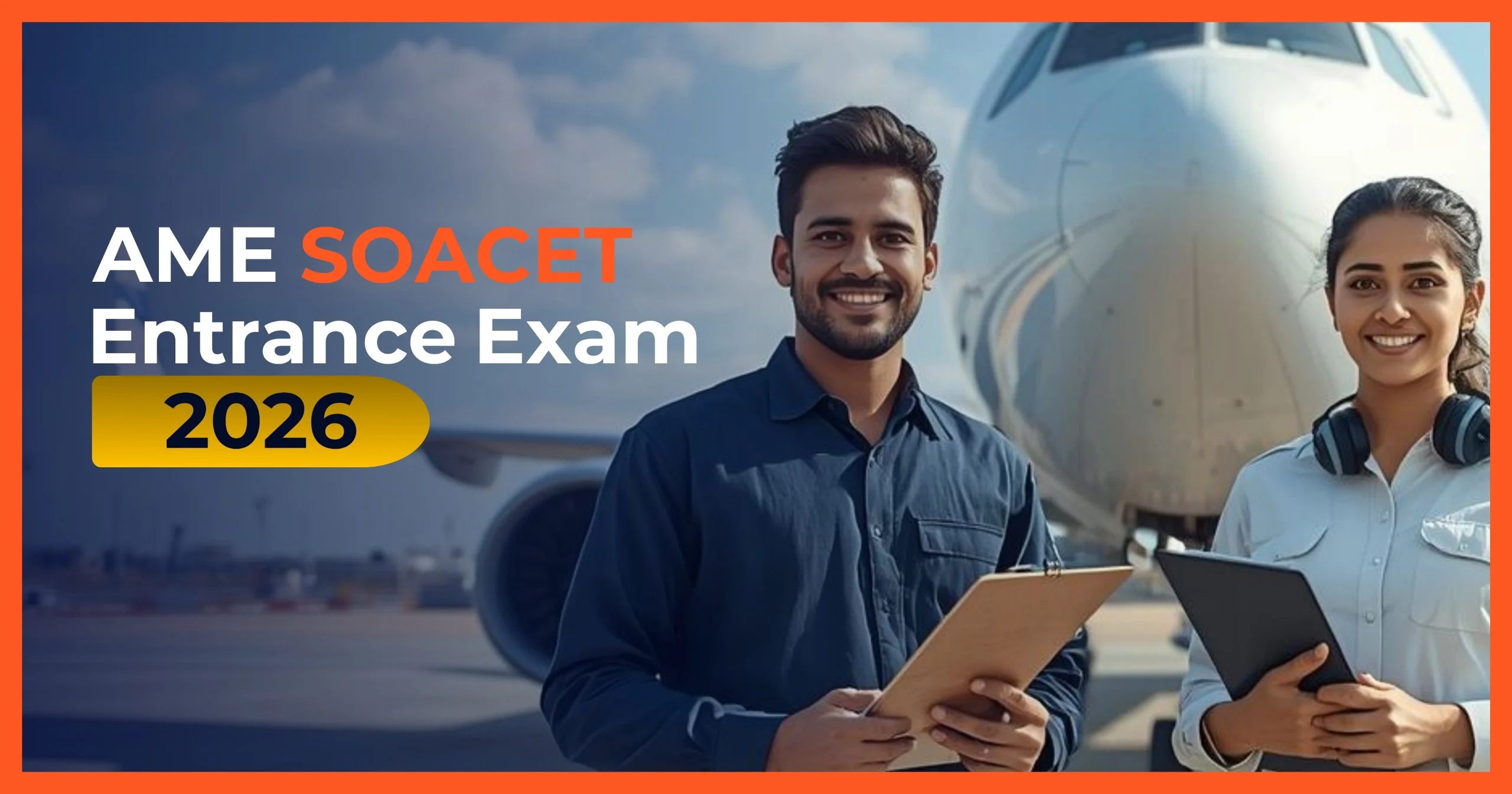 AME entrance exam 2026 aircraft maintenance engineering admission exam students with airplane background