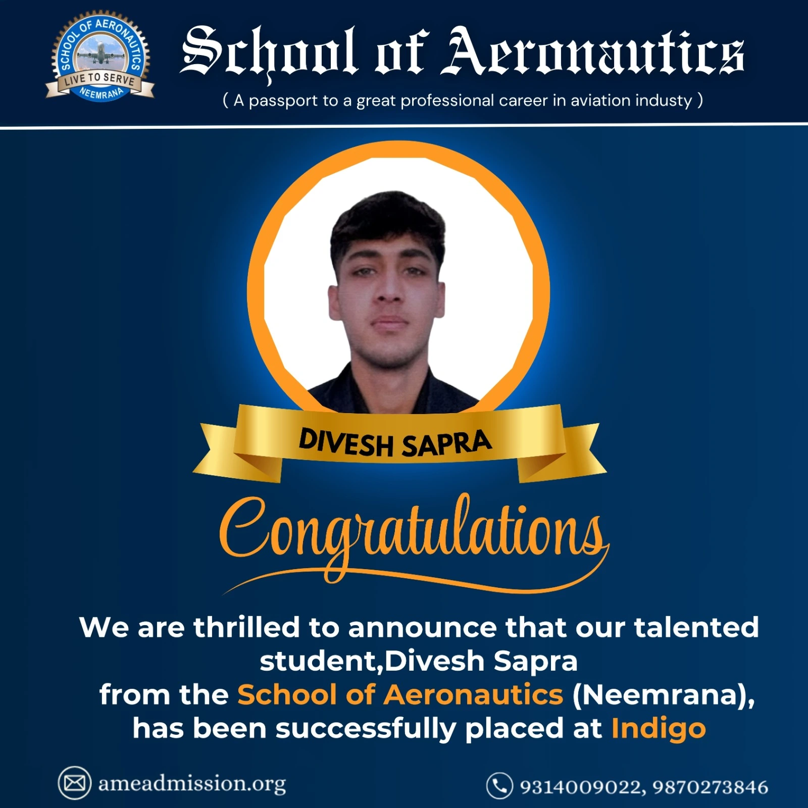 SOACET Scholarship 2025 Cleared Divesh Sapra AME Course in SOA Neemrana