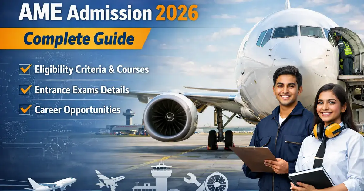 AME admission 2026 aircraft maintenance engineering students with airplane maintenance career illustration