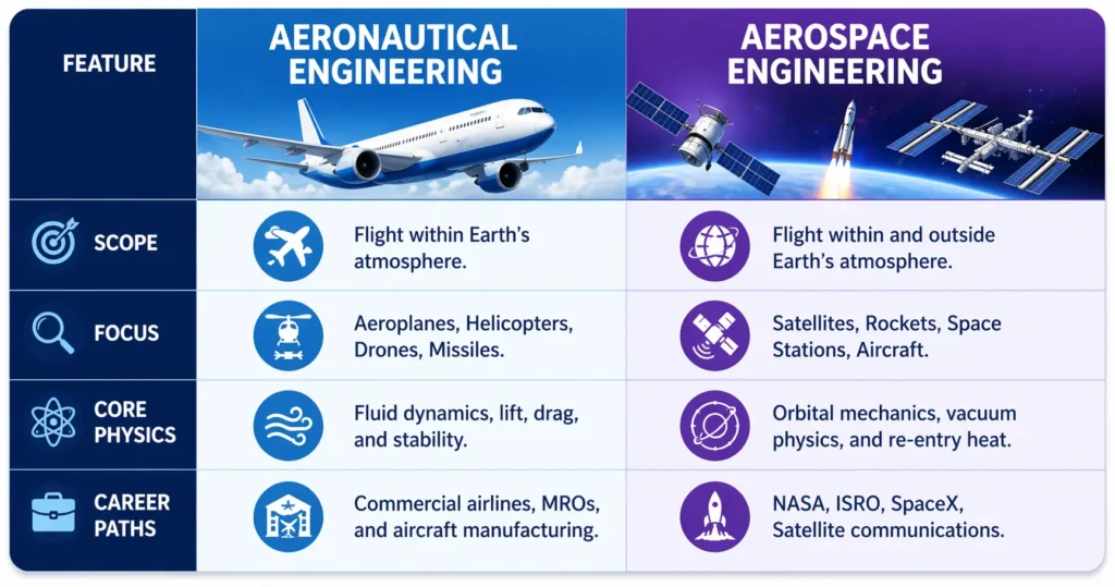 difference between aeronautical and aerospace engineering scope career comparison