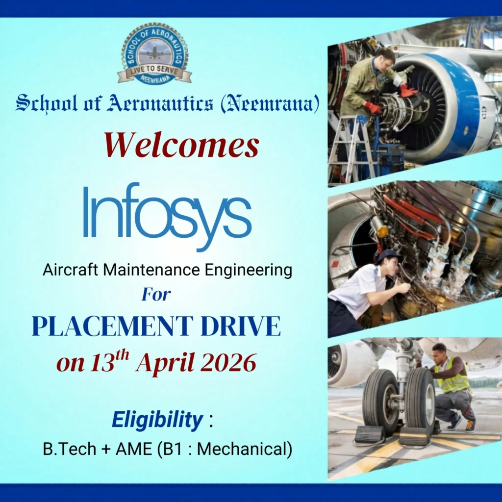 Infosys placement drive AME students School of Aeronautics Neemrana April 2026 aviation jobs