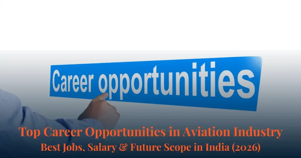 Top Career Opportunities in the Aviation Industry text banner pointing to blue career opportunities sign