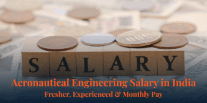 Aeronautical Engineering salary in India banner showing wooden blocks spelling SALARY with coins on money background