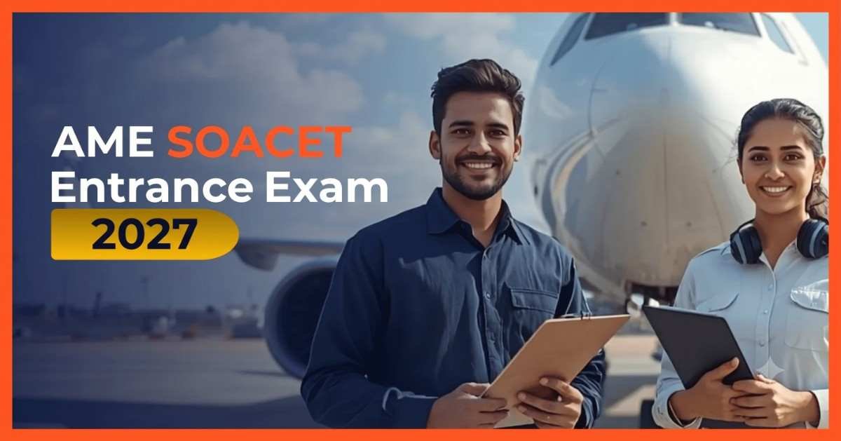 Smiling male and female maintenance engineers holding clipboards for AME SOACET entrance exam 2027