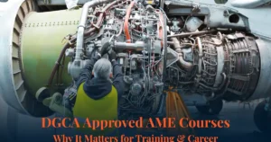 AME trainees learning aircraft maintenance in a hangar training environment