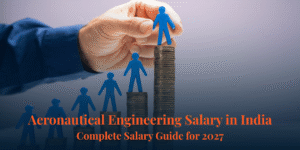 Hand placing blue human figure atop rising stack of coins illustrating Aeronautical Engineering Salary in India career progression