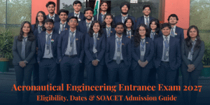 Group of aeronautical engineering students in formal uniform standing in front of campus building for SOACET admission 2027