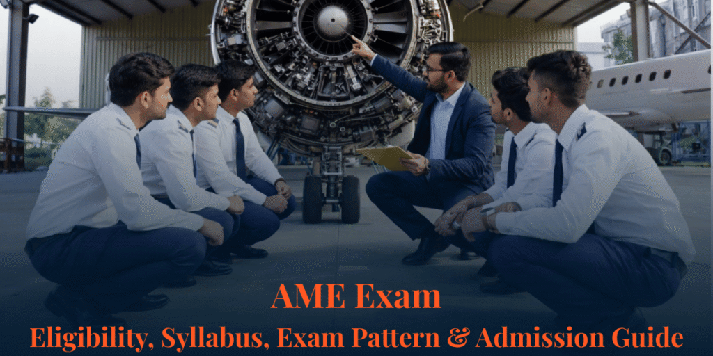 AME exam and aircraft maintenance engineering students in an aviation training hangar