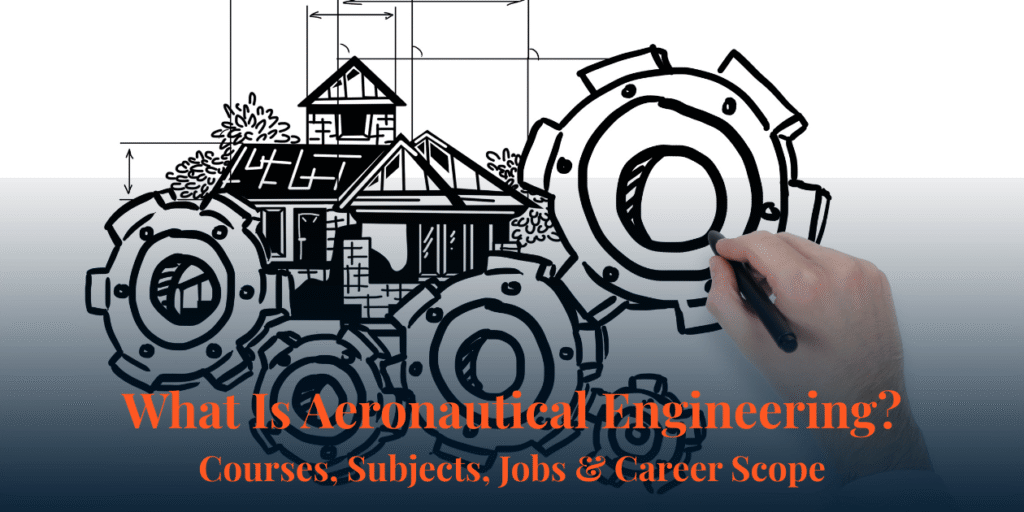 Hand sketching mechanical gears and blueprint schematics for What is Aeronautical Engineering guide