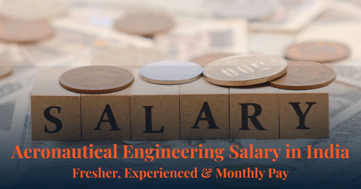 Aeronautical Engineering salary in India banner showing wooden blocks spelling SALARY with coins on money background