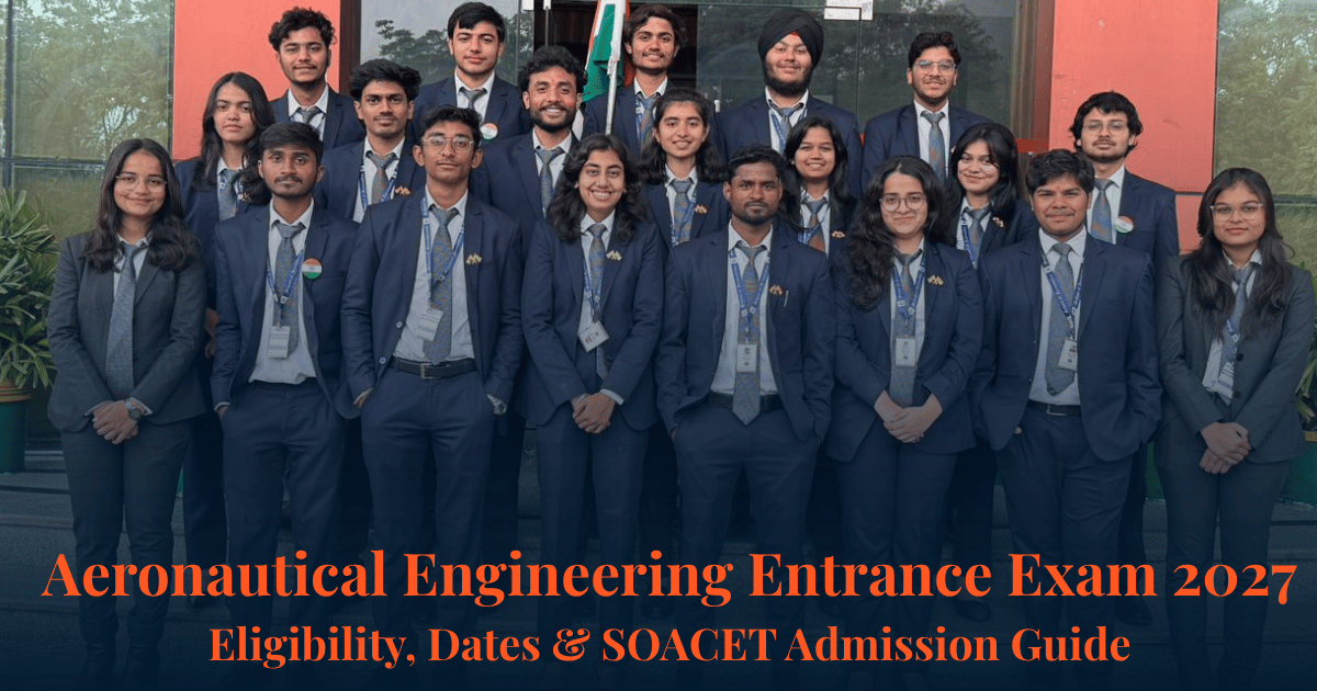 Group of aeronautical engineering students in formal uniform standing in front of campus building for SOACET admission 2027