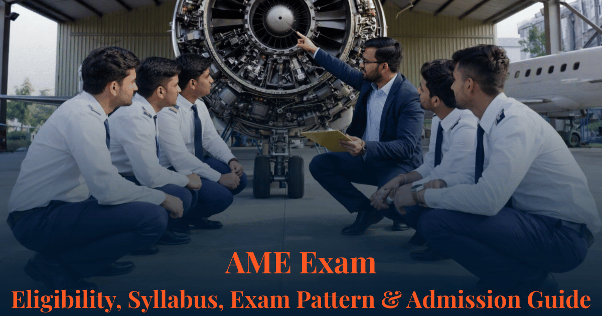 AME exam and aircraft maintenance engineering students in an aviation training hangar