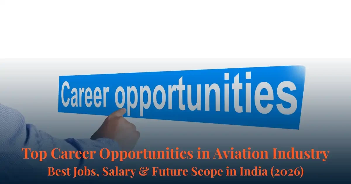 Top Career Opportunities in the Aviation Industry text banner pointing to blue career opportunities sign
